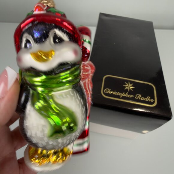 Christopher Radko Peppermint Penny Penguin Candy Cane Glass Christmas Ornament - Picture 11 of 12